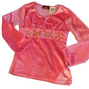 Vintage girls Jordache‎ pink velour floral embroidered top size 7
